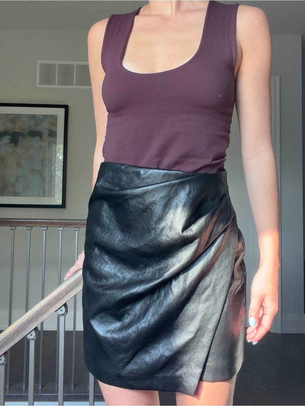 Wilfred Black Faux Leather Wrap Mini Skirt